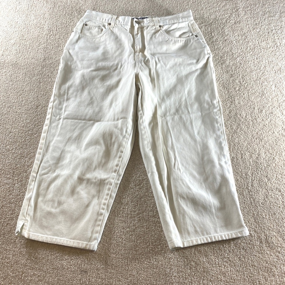 Halston Jeanswear Cropped Jeans Womens 14 Cream Excellent High Rise Straight Leg
